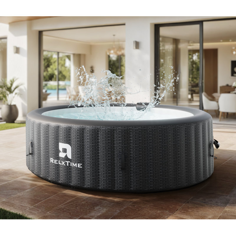 RELXTIME 6 Person 130 - Jet Polyvinyl Chloride (PVC) Round Inflatable Hot Tub in Black