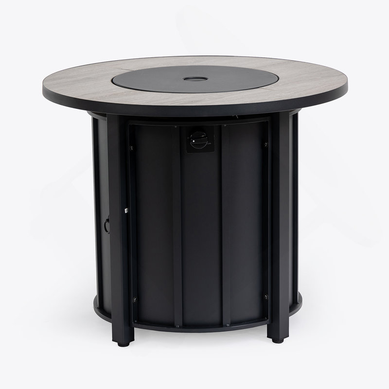 Table de foyer d'extérieur au gaz propane 30 po, foyer rond en acier de 50 000 BTU avec plateau en céramique grain de bois pour la terrasse extérieure - noir