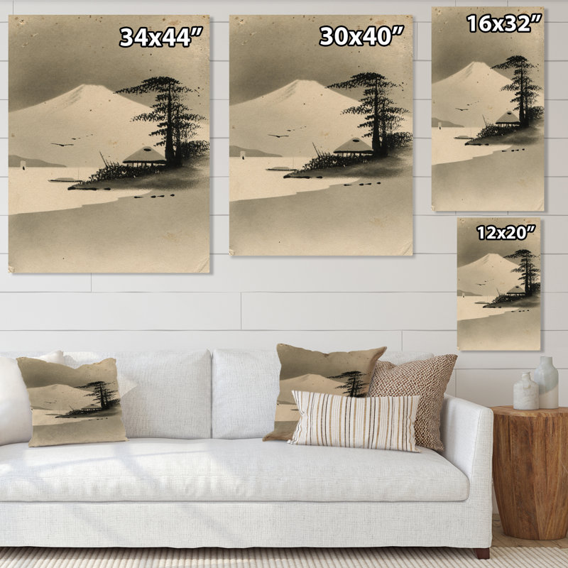 «Winter Landscape with Fuji Mountain», impression sur toile, H 32 po x l 16 po, Toile tendue