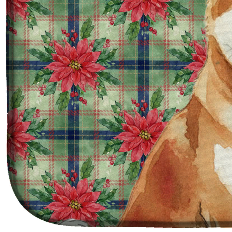 Tapis de séchage Red Akita Christmas PoinsettIas, Rouge