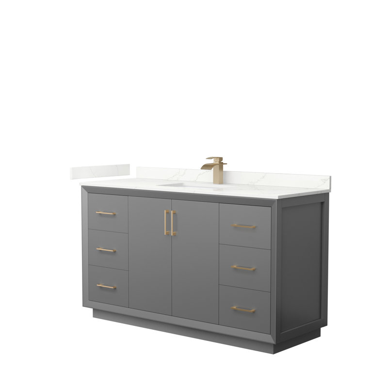Strada 60'' W Single Vanity, Dark Gray, Giotto Quartz, Matte Black