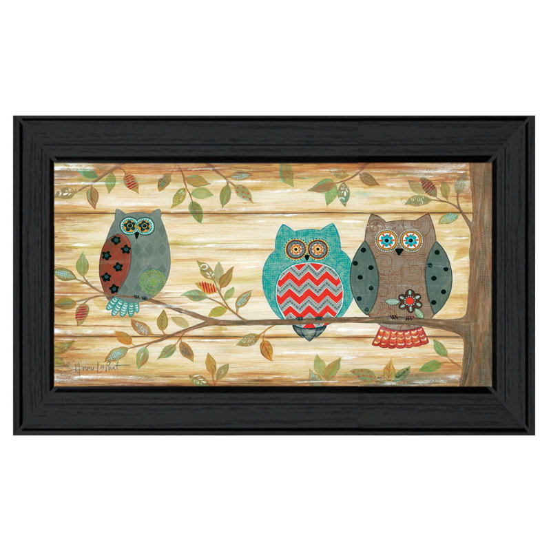 «Three Wise Owls», art mural encadré pour le salon, la maison par Annie Lapoint