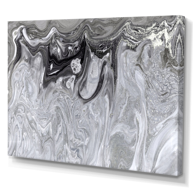 Gris abstrait liquide - peinture sur toile, H 16 po x l 32 po x P 1 po, Toile tendue