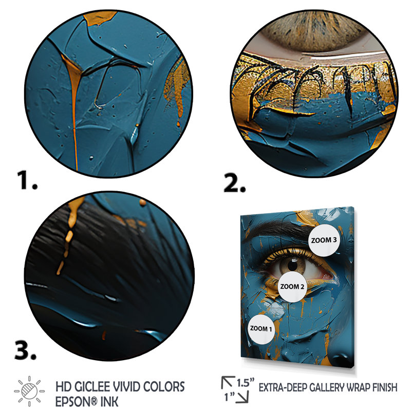 «Yellow and Blue Woman Eye Expressionism I», Cadre flottant noir, H 32 po x l 16 po x P 1 po