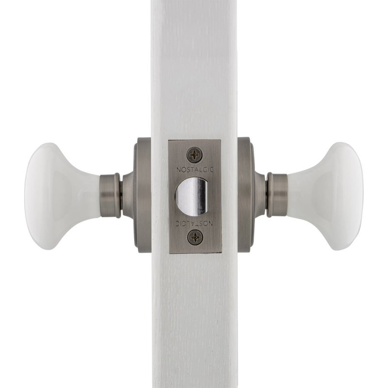 Classic Rosette with White Porcelain Door Knob, Antique Pewter, 2.375"