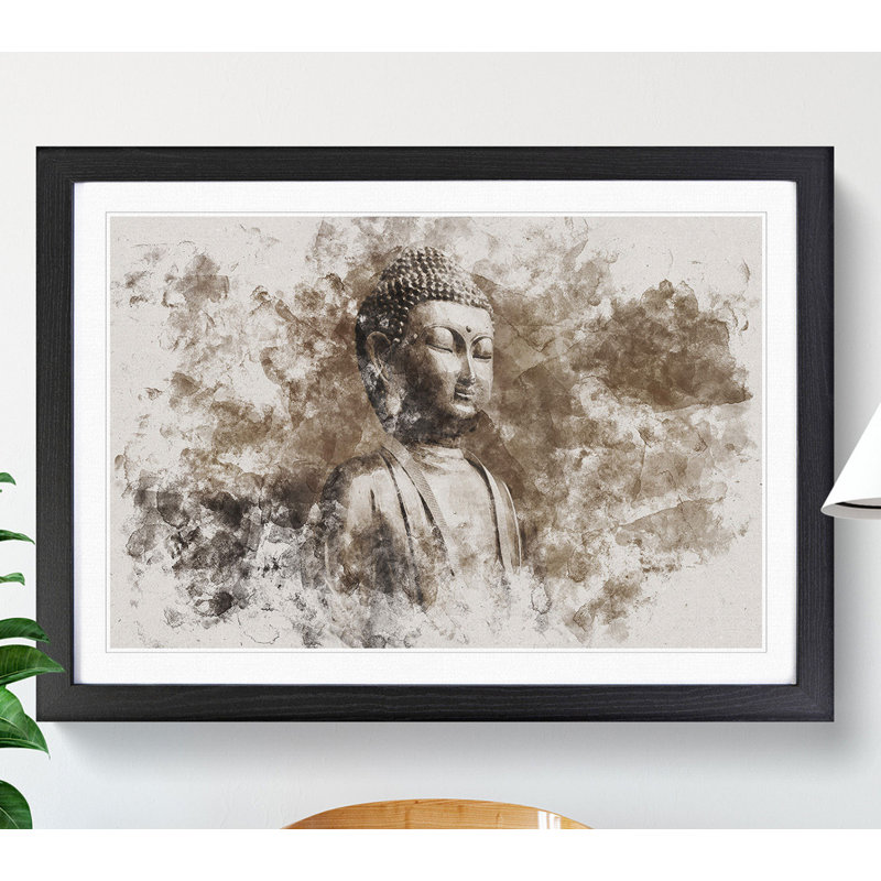 Buddha Statue Vol.3 Watercolour - Picture Frame Graphic Art, Black, 48cm H x 65cm W x 2cm D