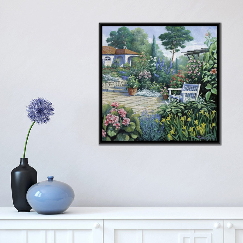 « italien jardin ii », impression sur toile, H 18 po x l 18 po x P 1,5 po, Toile avec cadre noir, Pas de tapis