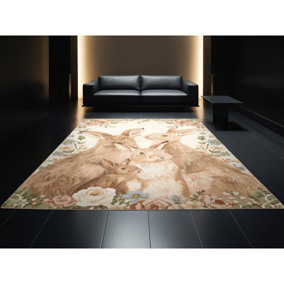 Tapis beige moderne et contemporain lavable à la machine Ahart