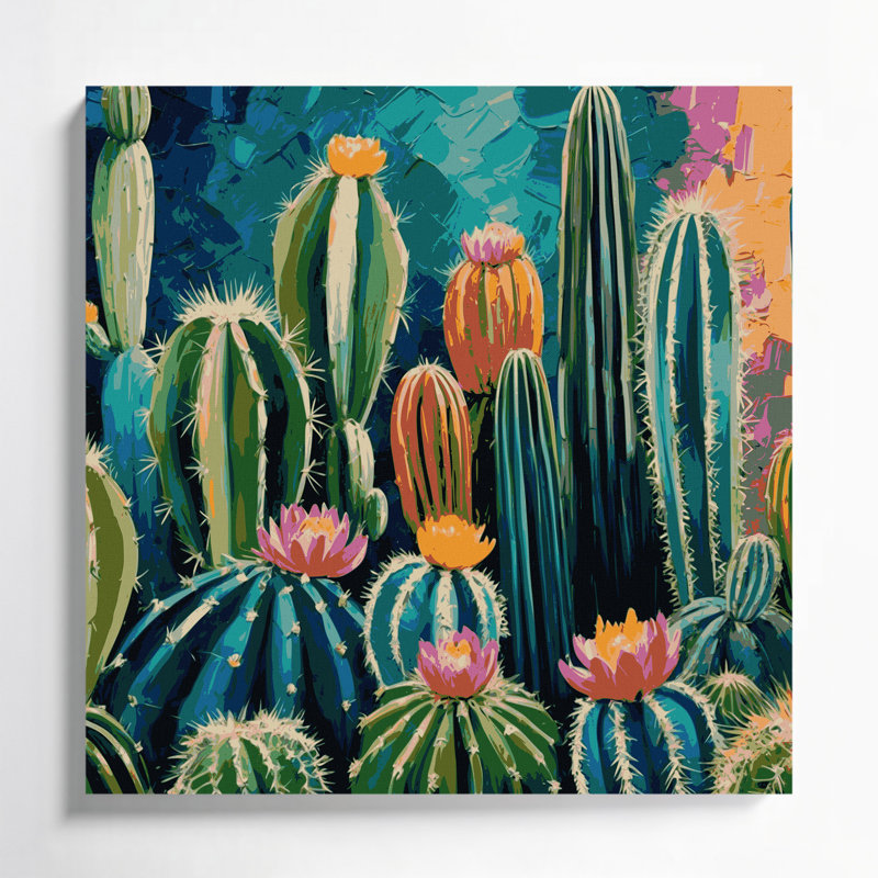 «Southwestern Cowboy Cactus», art sur toile vert à motif 64, H 16 po x l 16 po