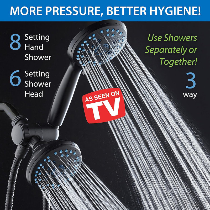 High-Pressure Shower Combo: 48-Setting Rain & Handheld, Anti-Clog Nozzles, Long Hose, Matte Black