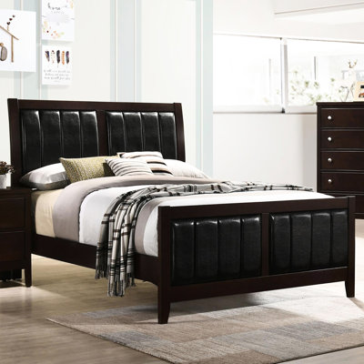 Full Panel Bedroom Bed With Cappuccino And Black Upholstery Modern Wood Frame