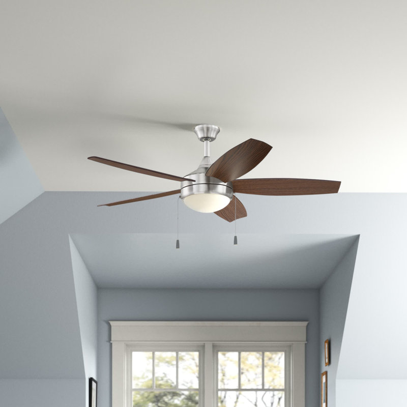 52'' Ceiling Fan with Light Kit, Brushed Polished Nickel with Dark Oak Blades
