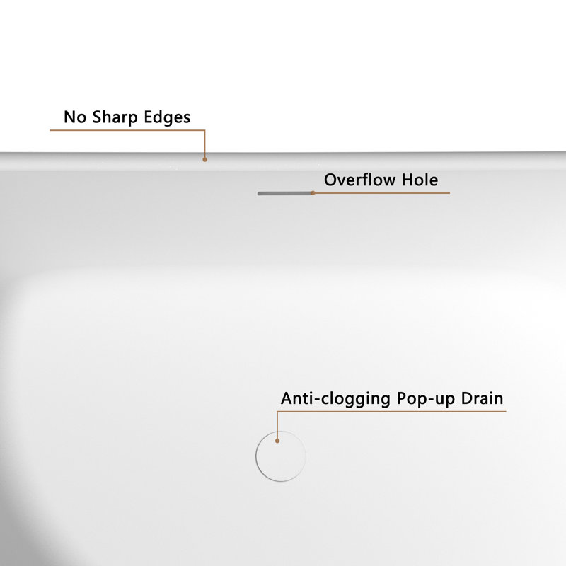 65'' White Solid Surface Freestanding Soaking Bathtub