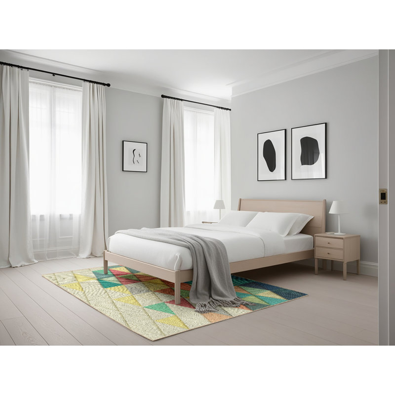 Tapis beige/vert/vert/zone orange patterned, Rectangle 5 pi x 7 pi