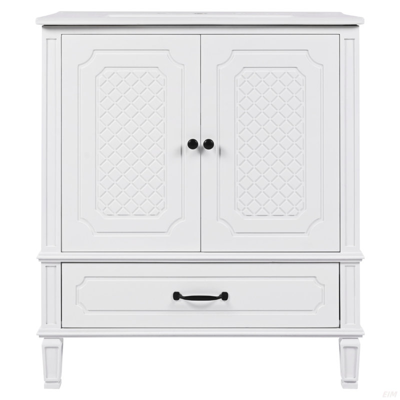 Meuble-lavabo 30 po avec lavabo style rétro, espace de rangement multifonctionnel, tablette de porte, porte à fermeture en douceur