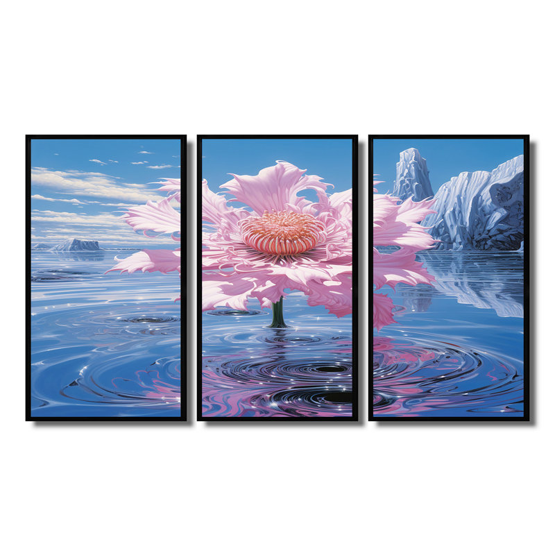 Kaylan - ensemble de décoration murale Dahlia, Cadre flottant noir, H 32 po x l 48 po x P 1 po
