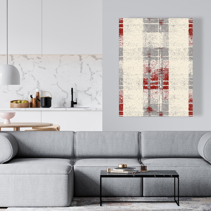 Toile beige à motif grunge rouge | Décoration intérieure unique