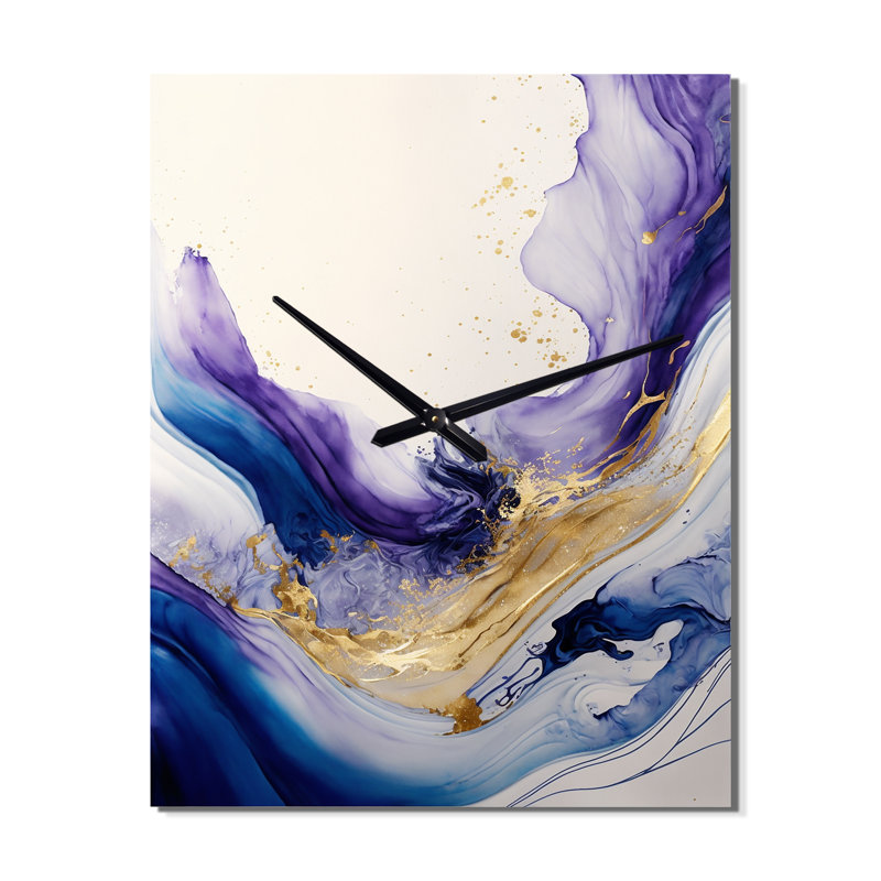 Horloge murale moderne bleue et dorée I, H 32 po x l 16 po x P 1 po
