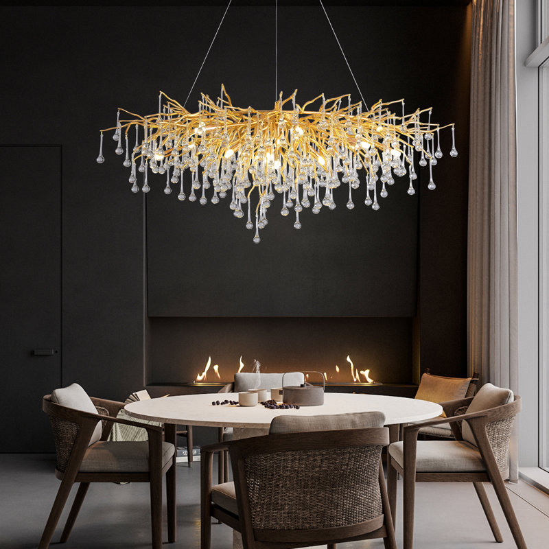 Kalthum 13-Light Modern Tree Branch Crystal Chandelier for Dining Room, Gold