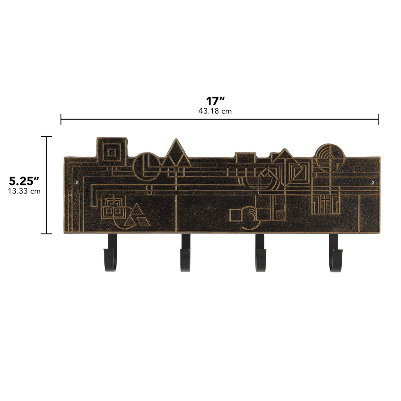 Frank Lloyd Wright December Gifts 4-Hook Plaque, Black/Gold