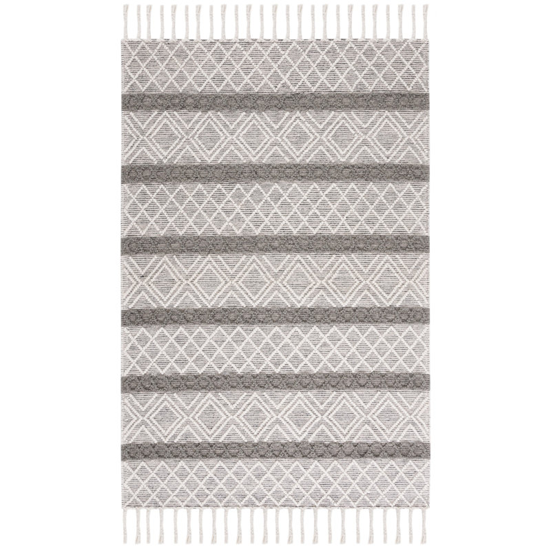 Natura Hand Woven Wool/Cotton Geometric Rug in Ivory/Charcoal, Rectangle 4' x 6'
