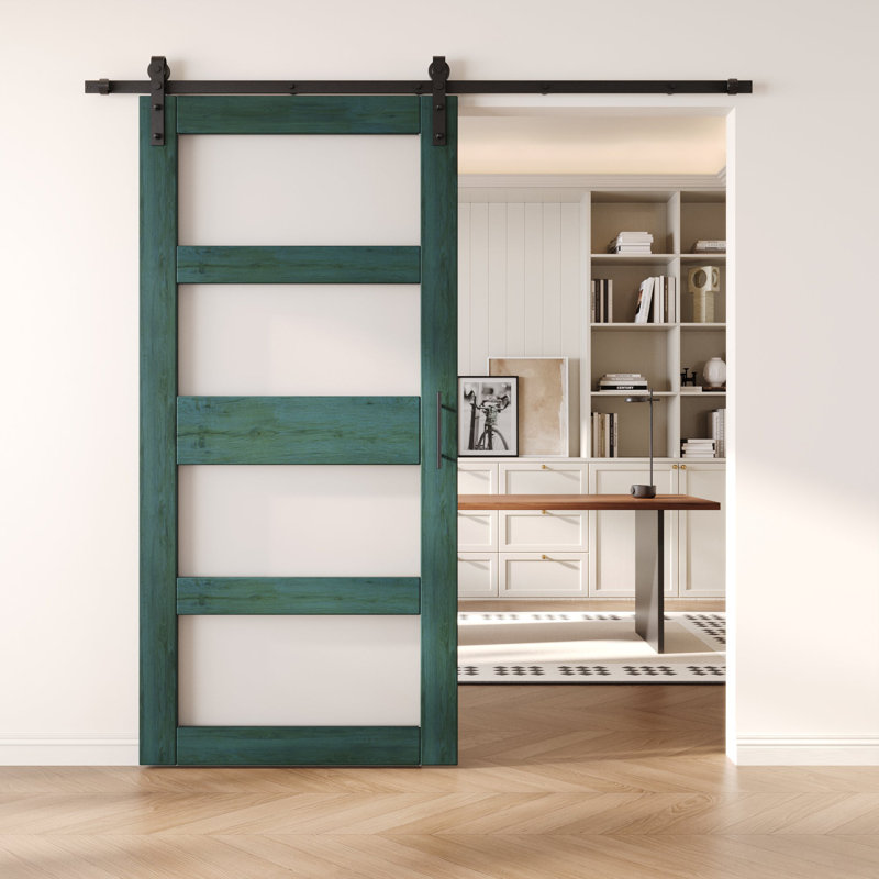 Porte de grange en verre non assemblé et fini 48 po x 84 po avec quincaillerie Homacer Royal Pine, 48 po x 84 po