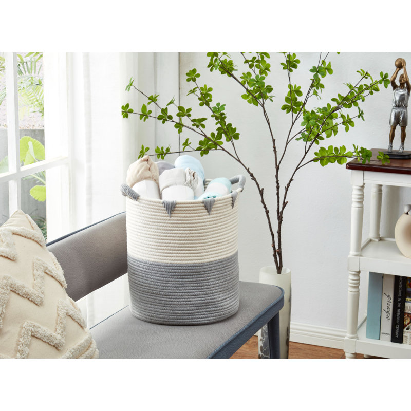 Ensemble de paniers en tissu, Gris, ivoire, blanc, H 14 po x l 12,6 po x P 12,6 po, 5