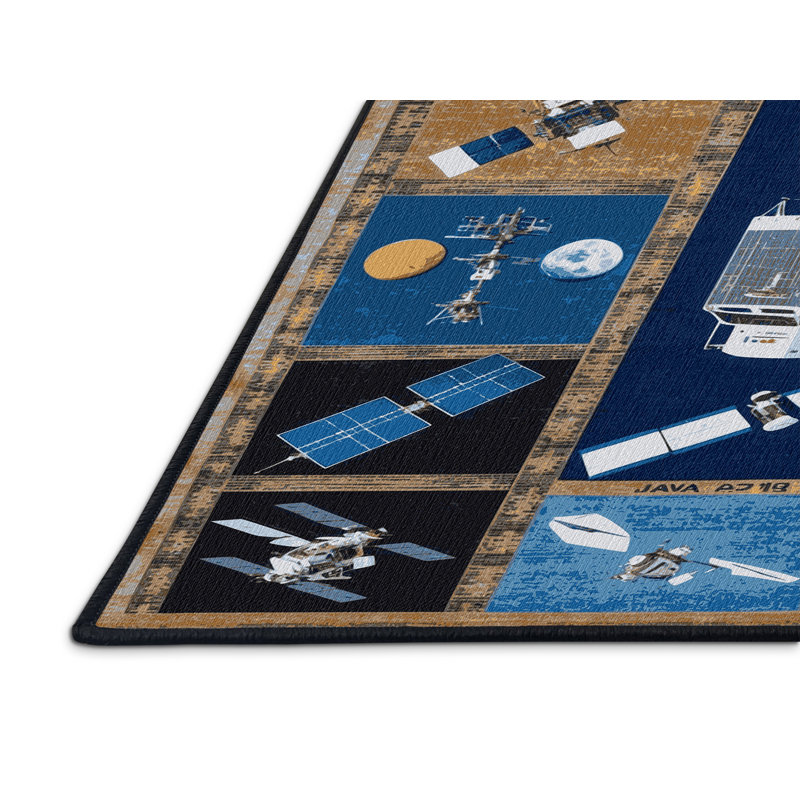 Tapis bleu lavable à la machine, Rond 8 pi