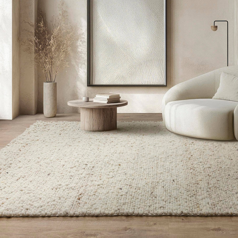 Cera Wool Hand Woven Area Rug, Rectangle 200 x 300 cm, Cream