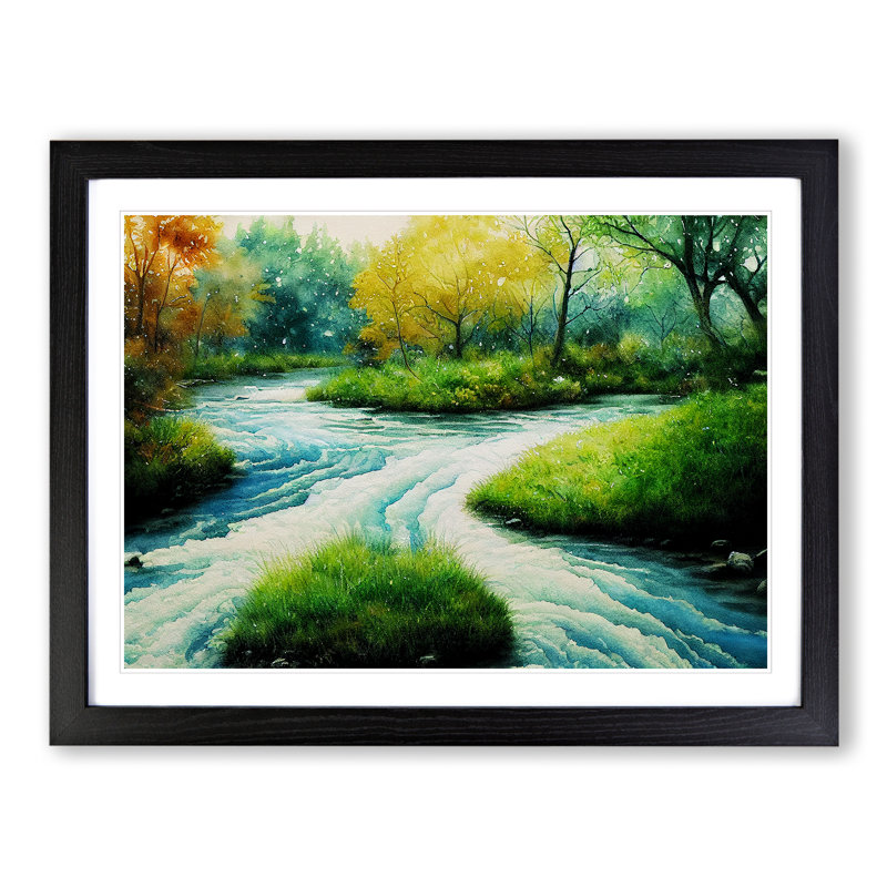 Illuminating Stream - Single Picture Frame Print, Black, 46cm H x 64cm W x 2cm D