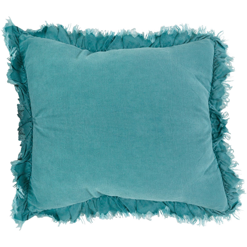 Leona Collection Ruffled Linen Reversible Throw Pillow, Sea Green, 20"H x 20"W