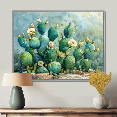 Vert, jaune, désert, jardin de cactus III - art mural floral cactus