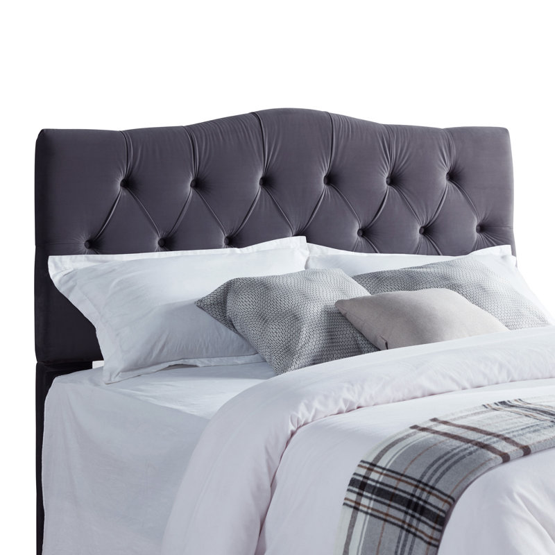 Tête de lit à panneau rembourrée Seo, Velours gris, Double / Grand