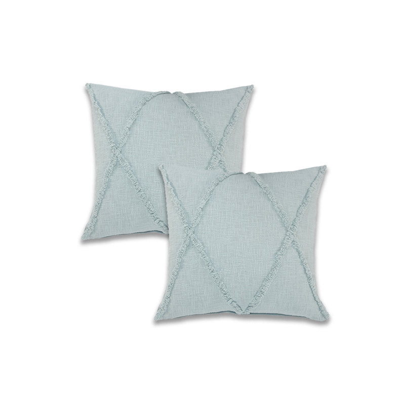 Ensemble de 2 coussins décoratifs en coton tissé à la main, H 18 po x l 18 po, Bleu palladien, Polyester/ bourre en polyester