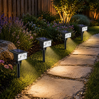 4-Pack Waterproof Outdoor Solar Spotlights with Motion Sensors and 3 Modes, 2-in-1 Automatic On/Off Solar-Powered Landscape Lights for Pathway, Yard and Garden, Cool White
