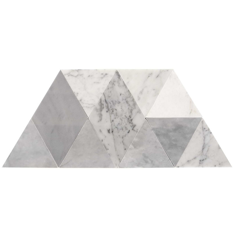 Prism 8x14 Triangle Polished Marble Mosaic Tile, Grana Gray