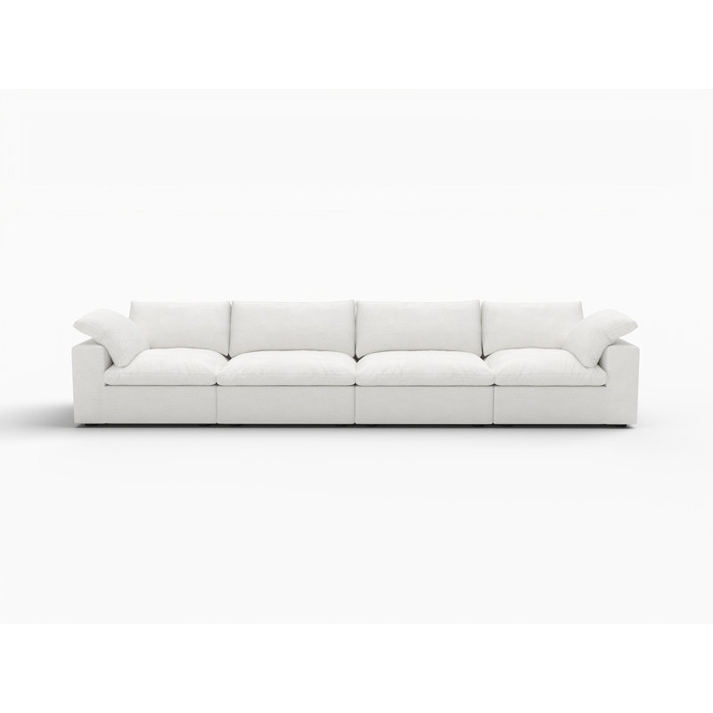 Canapé modulaire en mélange de lin blanc de 160 po avec coussins décoratifs Gracie Mills, L 160 po, Mélange de lin blanc