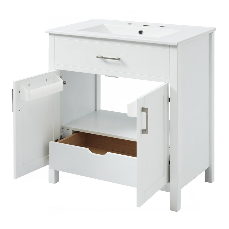 Meuble-lavabo de 30 pouces avec lavabo en céramique et beaucoup de rangement - le choix pour les petites salles de bain