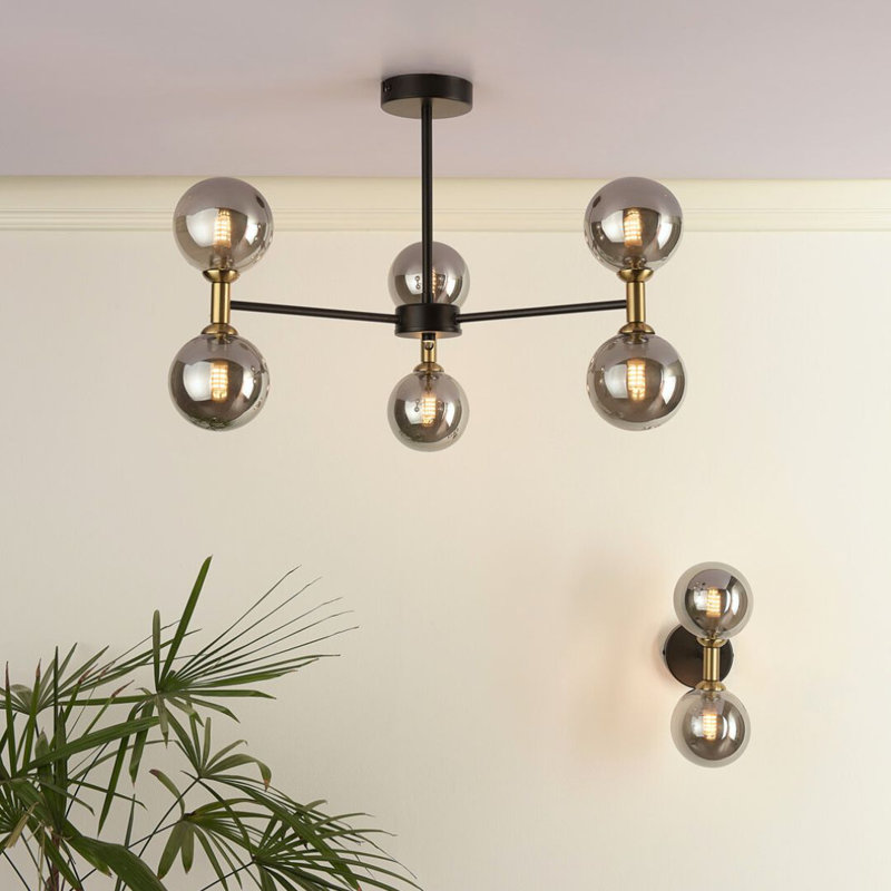 Glass Semi Flush Mount, 6 Lights, 385cm H x 570cm W x 570cm D