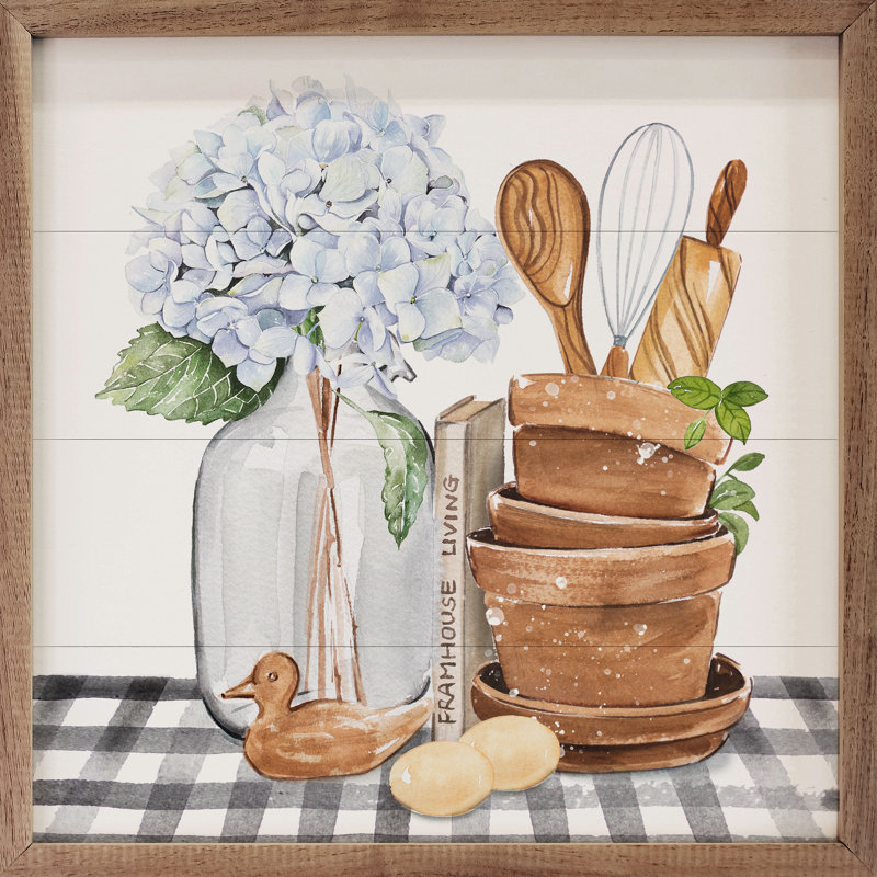 «Country Kitchen Utensils» encadré sur bois par Enya Todd, H 4 po x l 4 po