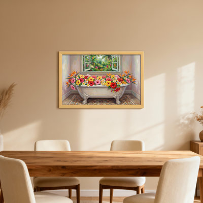 Floral Bath Tub Window Garden Scene