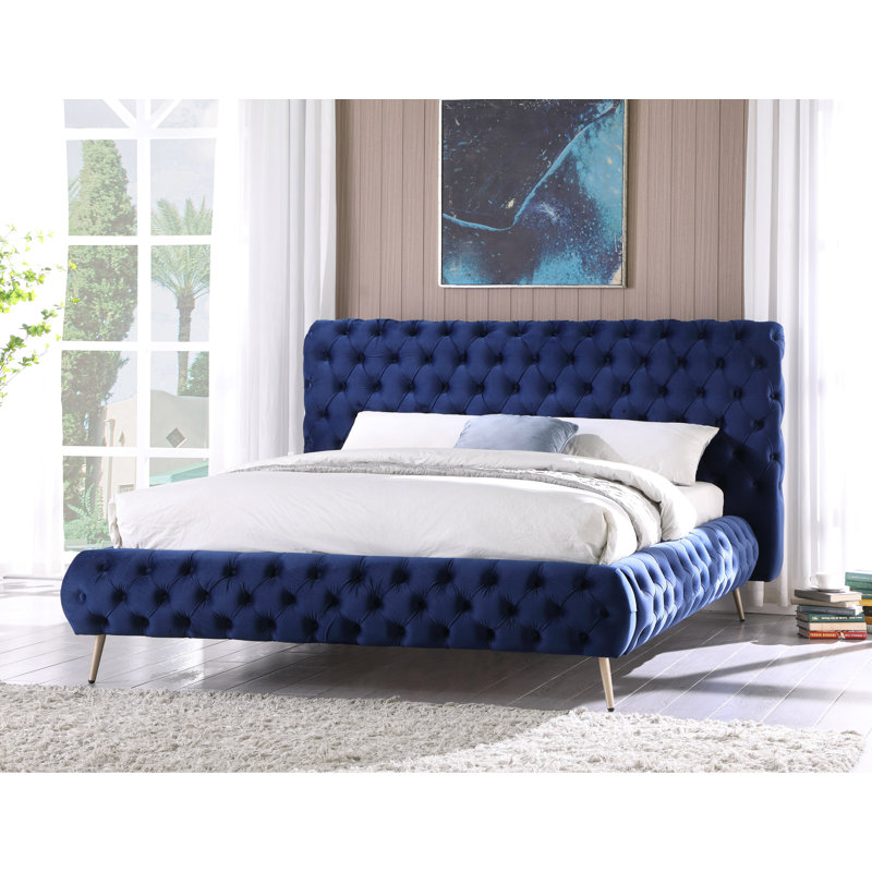 Lit plateforme tapissier standard Zabel , Très grand, Bleu