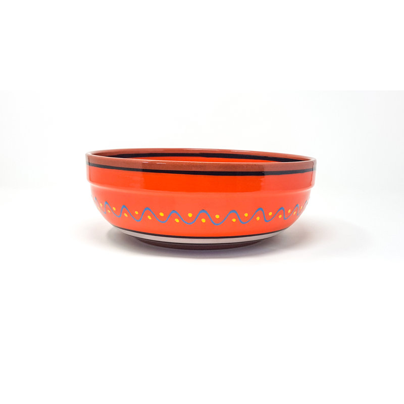 August Grove Landan Ceramic Salad Bowl, Orange