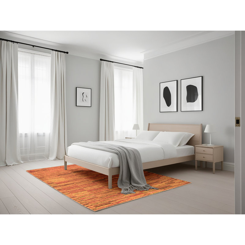 Tapis tissé à la machine orange / rouge Nausica, Rectangle 5 pi x 7 pi