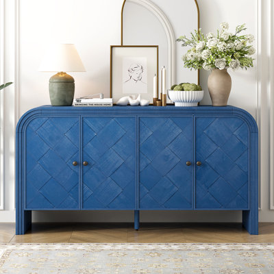 Buffet luxueux multifonctionnel en panneau de fibres à densité moyenne - portes à lattes en bois tissé, conception étagée et placage en bois massif de qualité supérieure pour les couloirs, les salons, les bureaux et les couloirs