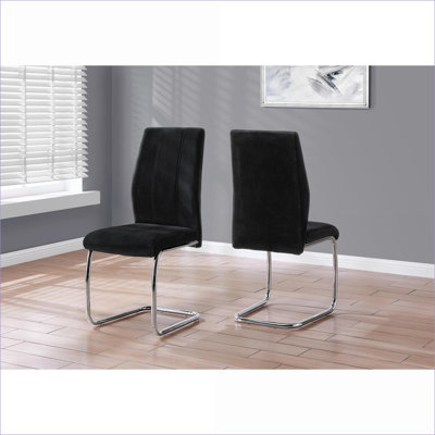 Ensemble de 2 chaises modernes en velours pour adultes, chaises de salle à manger contemporaines d'une hauteur de 39 pouces, velours noir avec pieds en métal chromé argenté pour la salle à manger de la cuisine