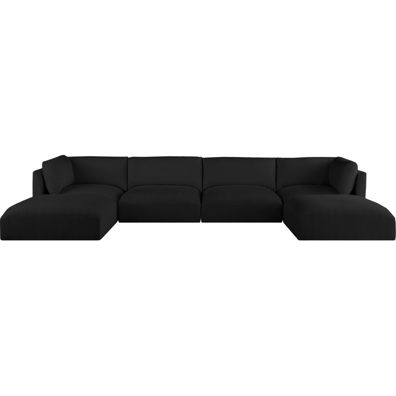Ivalina Upholstered U-Shaped Sectional Reversible, Black Polyester Fabric