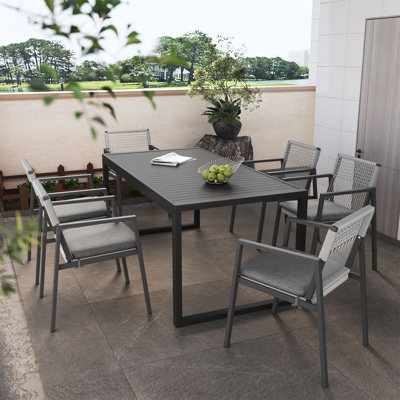 Outdoor Dining Set, Dining Chair Set Of 6 + Aluminum Dining Table