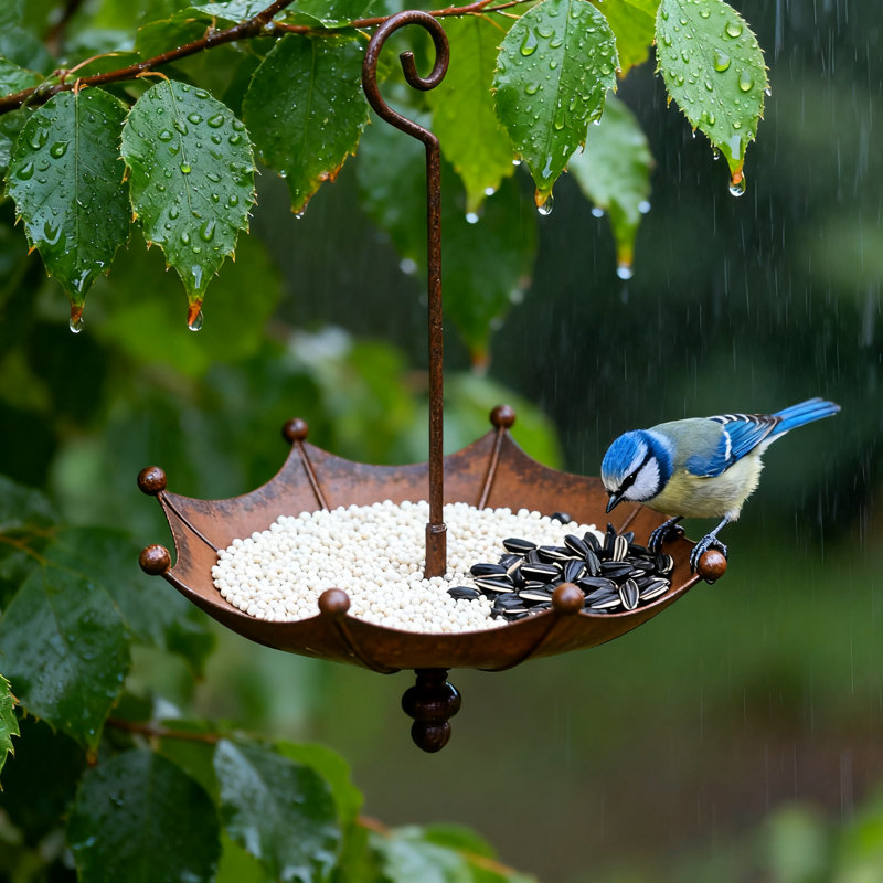 Mangeoire à oiseaux suspendue en forme de parapluie, plateau de bain en fer rétro pour arbre de jardin extérieur
