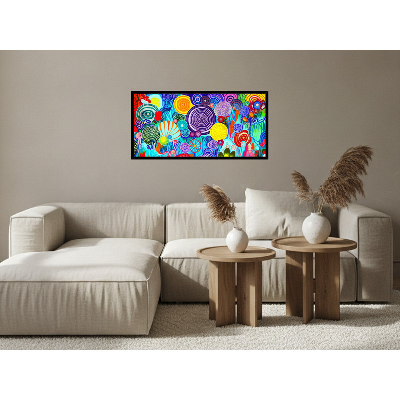 Vibrant Spiral Garden in Multicolor - Art mural sur toile encadrée, Black, 20" H x 40" W